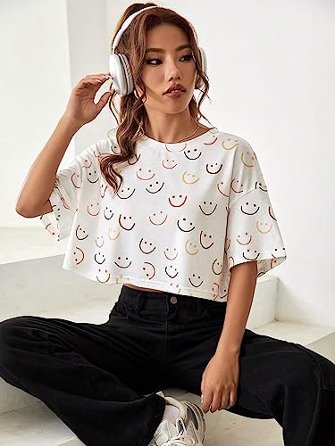 Toplot Women'S Casual Printed Crop Top With Half Sleeve Pack Of 2 (Combo-5098-Cku-Sml-M),Chiku-Smile,,B0CFTWMF53