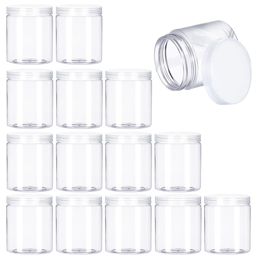 15 Pack 6oz Clear Plastic Jars Wide-mouth Storage Containers,Refillable Empty Containers for Dry Food,Dried Fruit,Seasoning and 