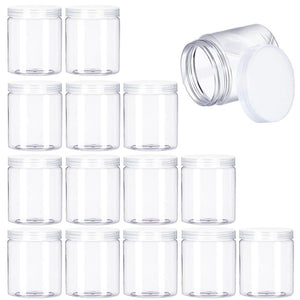 15 Pack 6oz Clear Plastic Jars Wide-mouth Storage Containers,Refillable Empty Containers for Dry Food,Dried Fruit,Seasoning and 