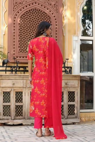 Anni Designer Women'S Cotton Blend Straight Printed Kurta With Pant & Dupatta (Aux-Orange-Bfv_5Xl_Orange_Xxxxx-Large),Orange,5XL,Cotton Blend,Regular,