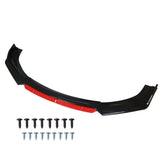 WFLNHB Universal Front Bumper Lip 4 Pieces Kits Spoiler Splitter 2 Layer Lip Glossy Black with Red Tongue