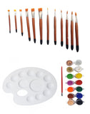 Oval Big Colour Mixing Palette/Plate With Artist Round And Flat Paint Brushes (Set Of 12), 2 Packs Of Tempera Colours (14 Shades