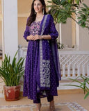 Gosriki Women'S Rayon Viscose Embroidered Anarkali Kurta With Pant & Dupatta (Kanota Blue-Vks05-Gs_S_Blue_Small),Blue,,B0DV4CQX9H