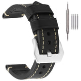 EACHE Leather Watch Bands for Men Black, 20mm Crazy Horse Leather Watch Band for Men Black with Silver Buckle