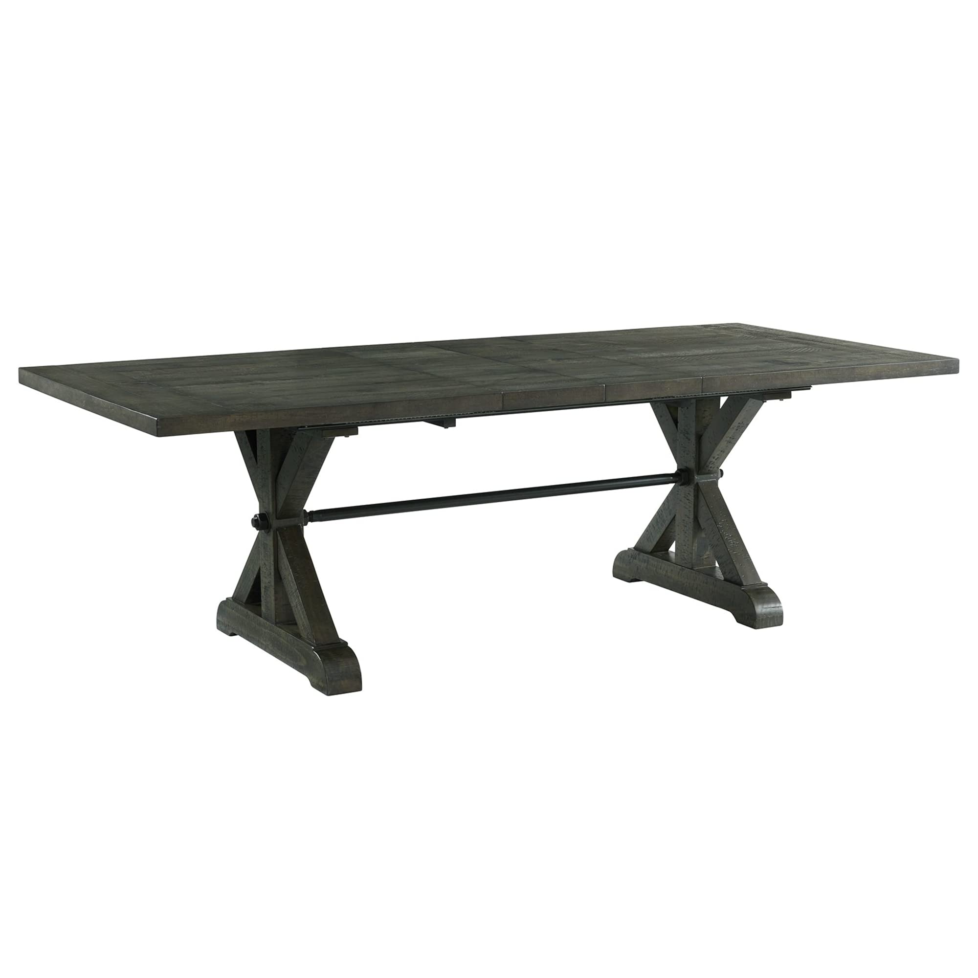 Sunset Trading Trestle 96 Rectangular Extension Pedestal Distressed Gray Wood Dining Table, Three Size Grey