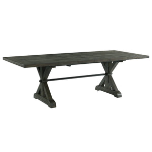 Sunset Trading Trestle 96 Rectangular Extension Pedestal Distressed Gray Wood Dining Table, Three Size Grey