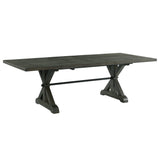 Sunset Trading Trestle 96 Rectangular Extension Pedestal Distressed Gray Wood Dining Table, Three Size Grey