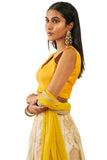 Soch Womens Mustard Tussar V-Neck Back-Open Sleeveless Blouse Mustard M