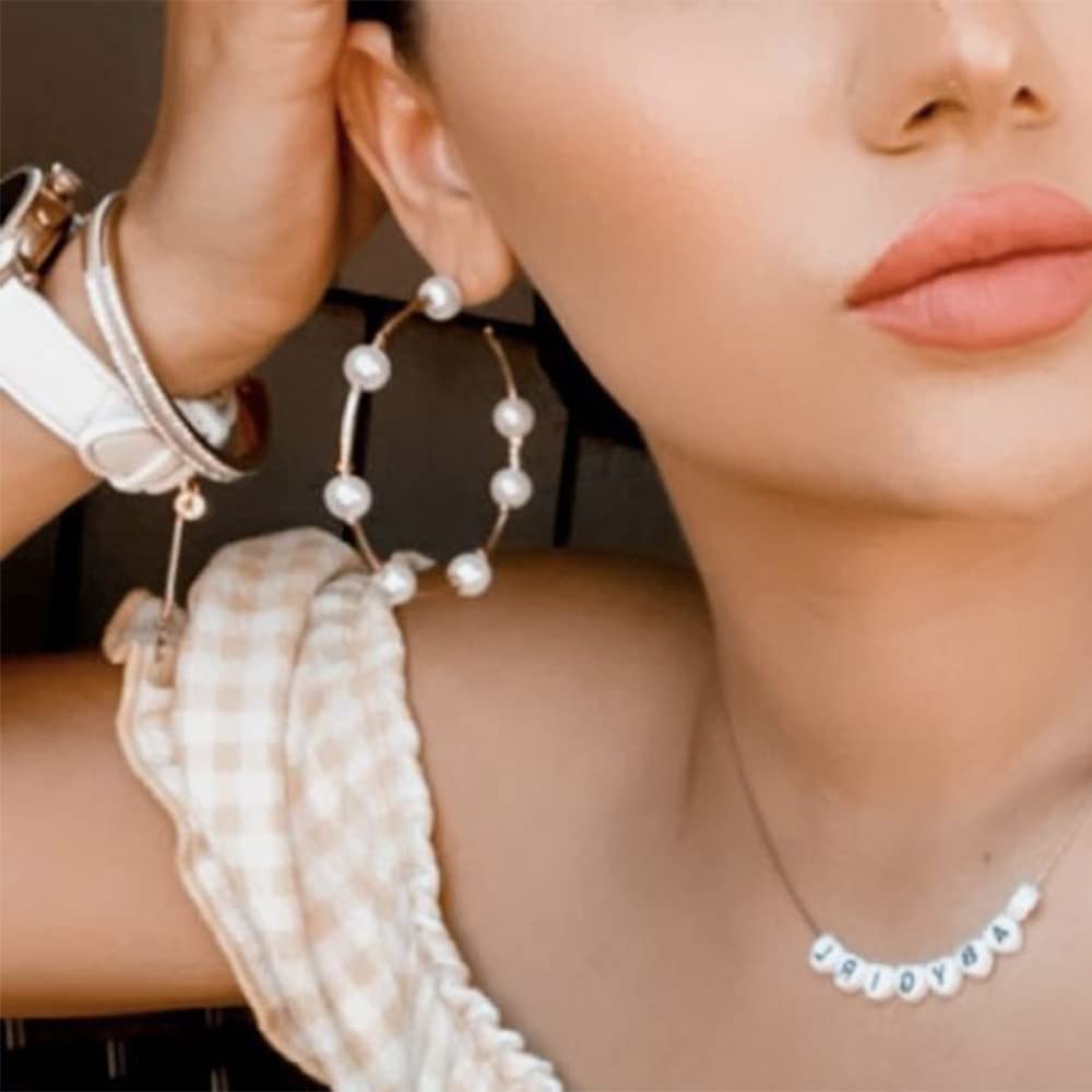 Doubnine Large Hoops Super Huge Circle Pearls Earrings Thin Dangle Gold Silver Elegant Wedding Women Accessories Jewelry Gift fo