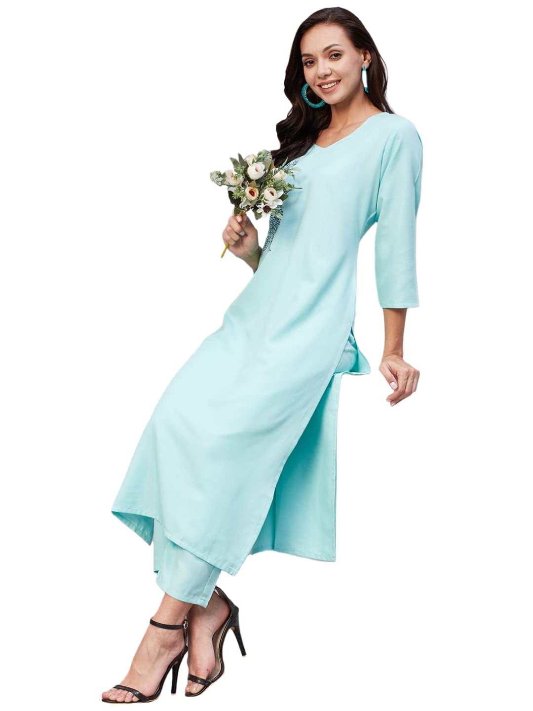 Gosriki Women'S Cotton Blend Straight Embroidered Kurta With Pant (Miti Light Blue-Nw-Gs_Xxl_Light Blue_Xx-Large),Light Blue,2,B0C5JSB8NW