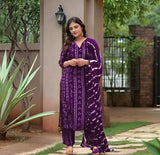 Gosriki Women'S Rayon Viscose Straight Bandhej Printed Kurta With Pant & Dupatta (Baghira Begani-Vks02-Gs_Xxl_Begani_Xx-Large),Begani,2,B0F8QC9ZZH