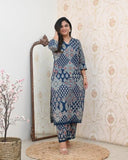 Anni Designer Women'S Rayon Viscose Straight Printed Kurta With Pant (Kadai Blue-Vks01_Xxl_Blue_Xx-Large),Blue,2XL,,,