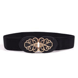 Syga WomenS Pu Leather Cinch Belt With Vintage Swirl Metal Buckle, Stretchable Waistband For Dresses Black