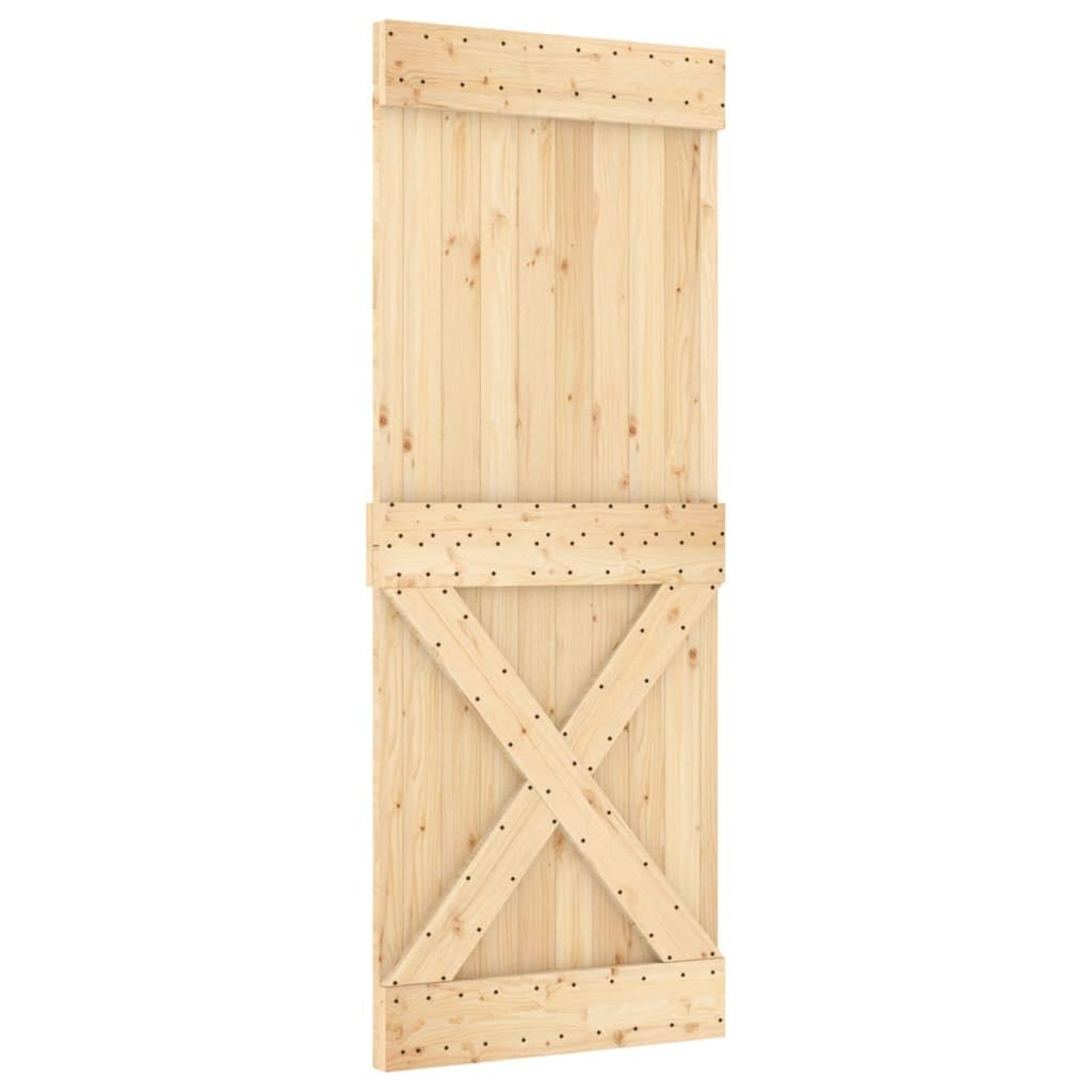 Vidaxl Narvik 31.5'X82.7' Solid Pine Wood Sliding Barn Door, Modern Rustic Interior Door For Bedroom Kitchen Closet Garage - Natural Brown, Space-Saving & Easy Install (Without Hardware Kits)