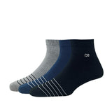 Peter England MenS Cotton Ankle Length Socks (Pack Of 3) Grey Melange, Navy, Black
