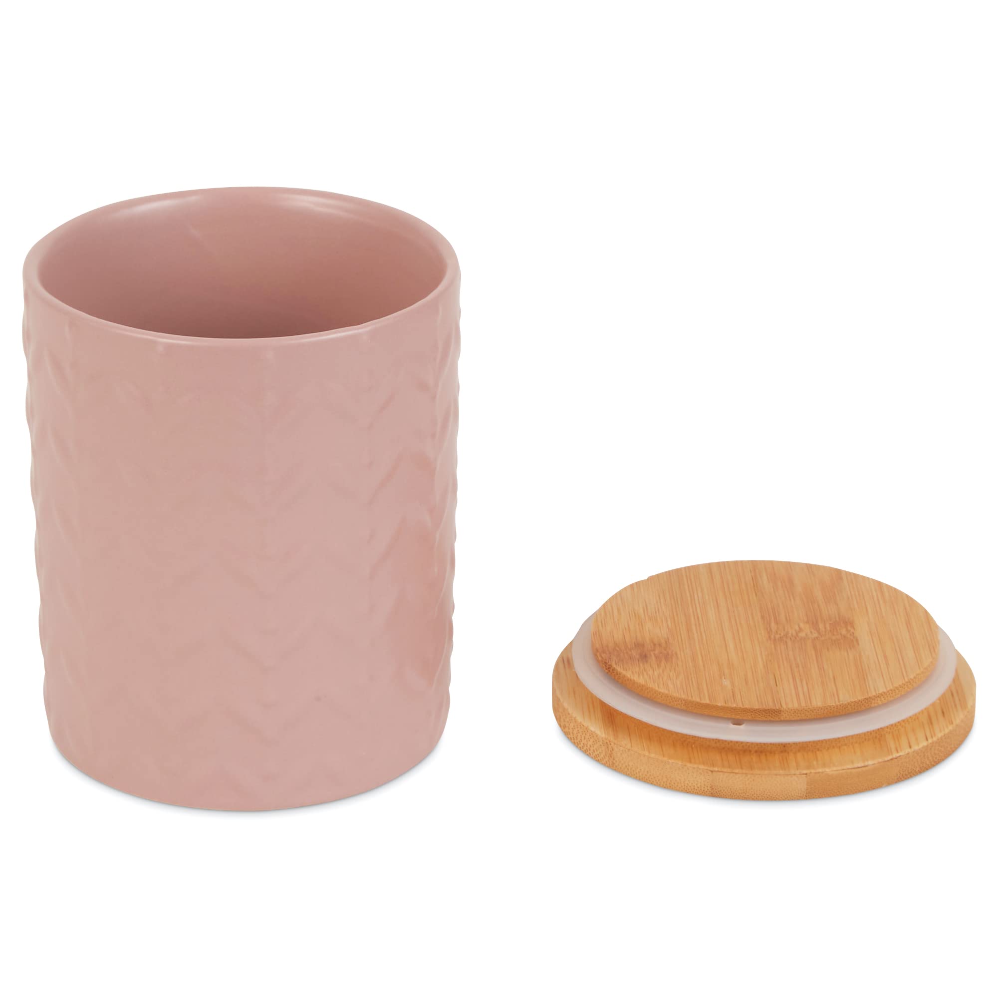 Dii Kitchen Accessories Collection, Textured Matte Ceramic Canister Set, Pale Mauve, Vine, 3 Piece