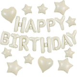 TONIFUL 31PCS Cream White Happy Birthday Decorations 16 Inch Happy Birthday Balloon Banner with Star Heart Balloons Mylar Foil B