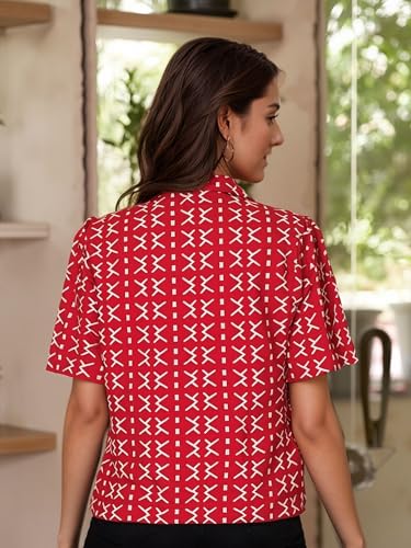 Anni Designer Women'S Tunics Tops Rayon Viscose Printed Short Shirt For Women (Chhabi Red_S_Red_Small),Red,S,,,