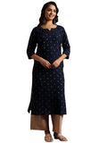 Libas Women's Cotton Ethnic Motifs Straight Kurta (29182O Blue