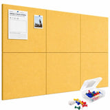QUIET CANVAS Acoustic Wall Square Pinboard, 1x1ft, Pack6, 50PushPins Yellow