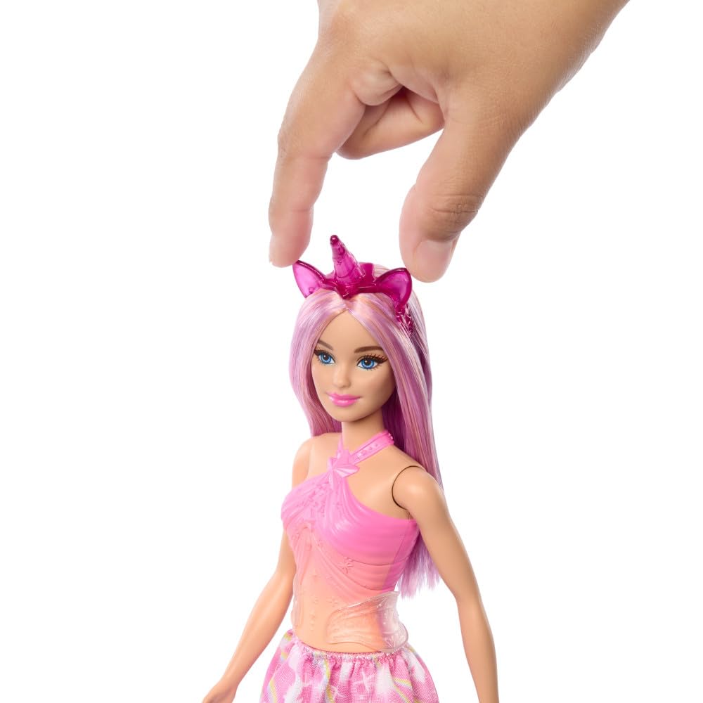 Barbie Unicorn Doll With Pink Fantasy Hair, Colorful Pink & Orange Outfit & Unicorn-Themed Fantasy Accessories