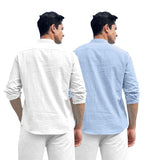 Royalscout Combo Of Men'S Solid Cotton Blend Full Sleeve Straight Kurta Shirt (Pack Of 2) White-Sky M