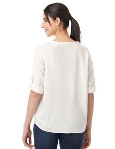 Fyltr Women'S Fashion V-Neck Top With Roll-Up Sleeves