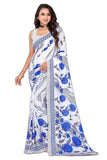 Leelavati Printed Bollywood Georgette Saree For Women With Unsticted Blouse Peice (White, Blue) (ALv 1183)