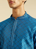 Diwas By Manyavar Men'S Art Silk Self Design Kurta (Mid Blue,L)