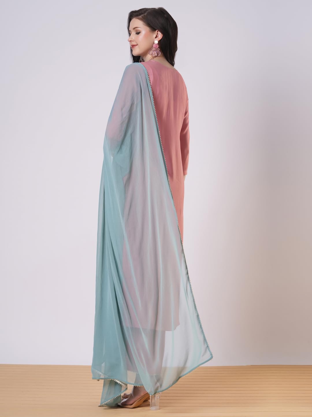 Anni Designer Women'S Rayon Viscose Embroidered Straight Kurta With Pant & Dupatta (Meja Pink_S_Pink_Small),Pink,S,Rayon,Regular,