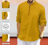 Royalscout Men'S Cotton Polyester Blend Solid Regular Fit Full Sleeve Short Kurta | Ethnic, Lightweight Summer Kurta For Daily & Occasion Use Gold Gold 4Xl