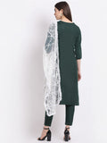 Gosriki Women'S Cotton Blend Straight Embroidered Kurta With Pant & Dupatta (Enter-Drk-Bott-Green_L-Go_Dark Green_Large),Dark Green,,B09SW9MBB5