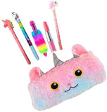 ECLET 6Pc Combo Fur Pouch with Pen & Pencil for Kids | Cute Plush School Stationery Gift Set for Boys & Girls (Multicolor) qw