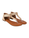 Shoetopia Women'S Ethnic Style T-Strap Sandals Cream Chevron Ankle Strap Flats For Casual & Festive Comfortable & Stylish Party Eu37,Cream,4,B0CJQ8QSPD