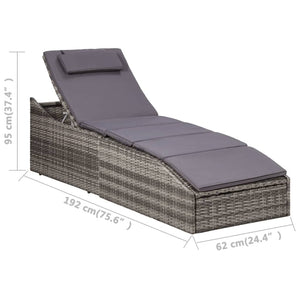 Vidaxl Poly Rattan Sunbed With Adjustable Backrest And Cushion, Gray - Durable, Weather-Resistant Outdoor Furniture For Patio, Poolside, Balcony, Camping Site