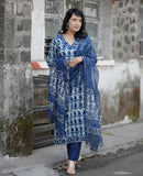 Alvami Women Kurta And Pant Set With Dupatta (M) Blue