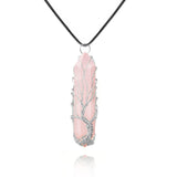 VIBILIA Healing Crystal Necklace Tree of Life Wire Wrapped Natural Rose Quartz Stone Point Pendant Necklace Hexagonal Reiki Spir