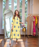 Anni Designer Women'S Rayon Viscose Straight Printed Kurta With Pant (Bechari Yellow_L_Yellow_Large),Yellow,L,Rayon,Regular,