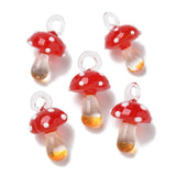 Ornazy 20Pcs Transparent Red Mushroom Charms with Hanging Hole Handmade Vegetable Glass Bumpy Charms for Jewelry Making Crafting