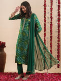 Anni Designer Women'S Rayon Blend Straight Bandhej Printed Kurta With Pant & Dupatta (Turae Green-Vks04_4Xl_Green_Xxxx-Large),Green,4XL,Rayon Blend,Classic,