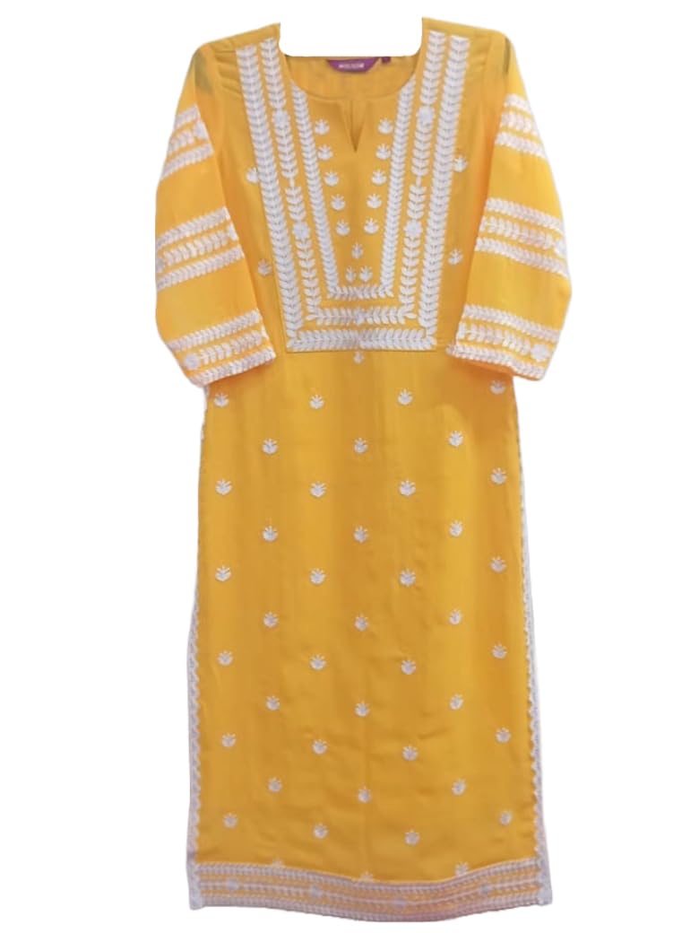 Anni Designer Women'S Cotton Blend Straight Chikankari Embroidered Kurta (Stho-Mustard-Nw_M_Mustard_Medium),Mustard,M