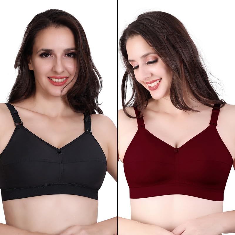 Trylo Riza Cottonfit Bra Combo Pack Black & Marun 32 C - Cup - Pack Of-2,BLACK & MARUN,32,B0DQKZ6822