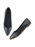 Shoetopia Women'S Blacktextured Bellies Stylish Pointed Toe Flats For Office Casual & Daily Eu39,Black,6,B0DRJFXHCL