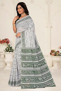 Tamaira Fashion Women'S Plain Cotton Saree (2536_White&Sagegreen