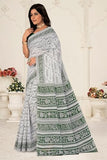 Tamaira Fashion Women'S Plain Cotton Saree (2536_White&Sagegreen