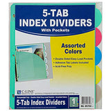 5-Tab Poly Index Dividers w/Slant Pocket, Assorted Colors, 5 Per Pack, 6 Packs