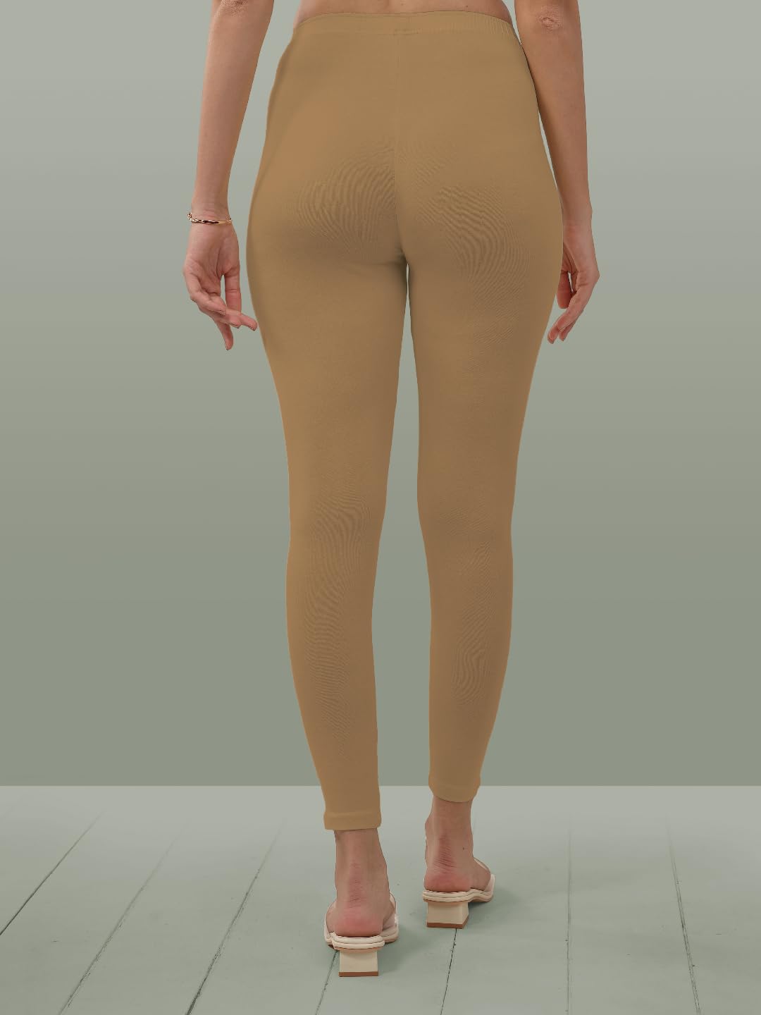 Lyra Women Solid Premium Cotton Ankle Length Leggings | Mid-Waist | Fashionwear Peanut Brown L