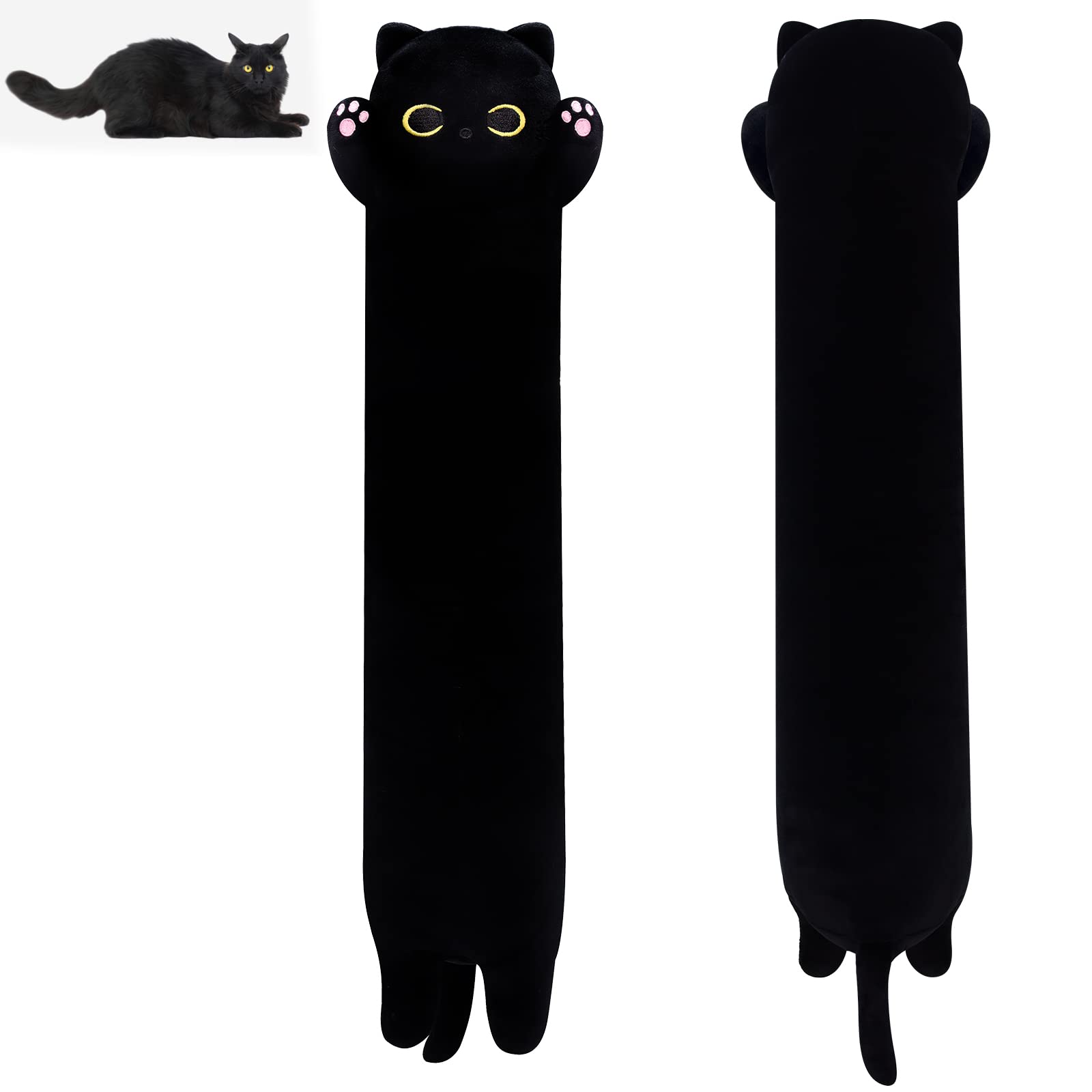 MUFEIRUO Long Cat Plush Long Plush Body Toy, Cute Long Cat Stuffed Animals Soft Long Cat Plushie, Black Cat Plush Kawaii Cartoon