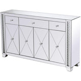 Elegant Decor Modern 4 Door 60 Clear Crystal Mirrored Sideboard