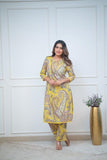 Anni Designer Women'S Rayon Viscose Straight Printed Kurta With Palazzo (Elevate Yellow_Xxl_Yellow_Xx-Large),Yellow,2XL,,,